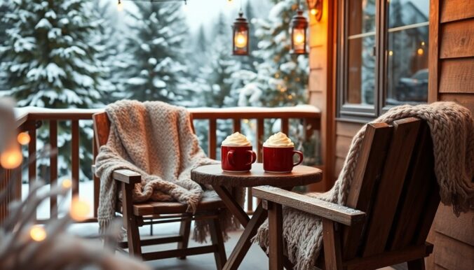 cozy winter terrace setup